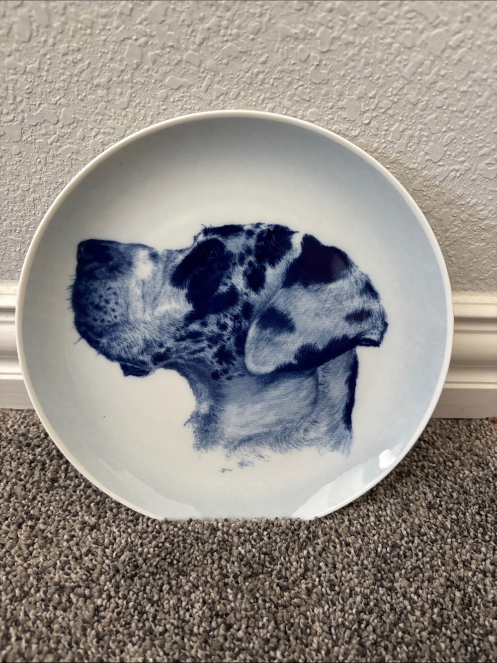 Decorative Blue Dog Portrait Plate - White Background